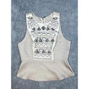 Rachel Roy peplum top 8 womens beaded sand tan boho party 1 sleeveless blouse